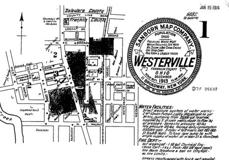 A map of Westerville circa 1914, courtesy of Sanborn Insurance Maps.