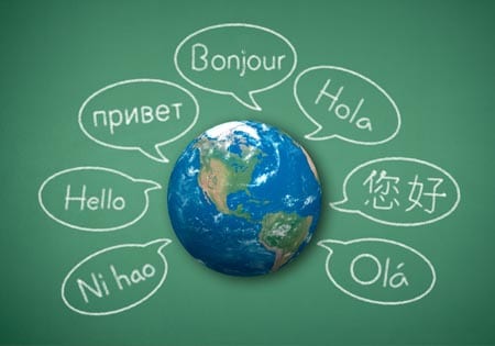 A globe with different languages for hello