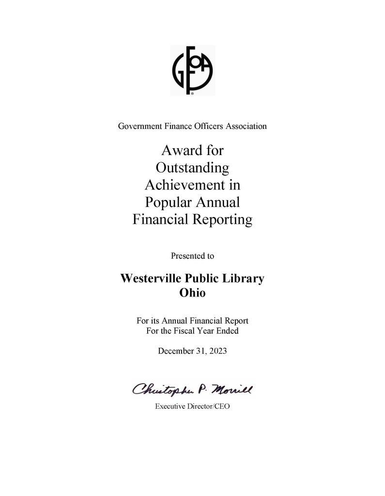 Library Earns Award for Popular Annual Financial Reporting (2023